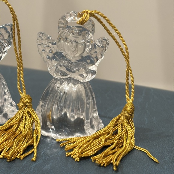 Vintage Gorham set of three crystal angel ornaments with gold tassels - Picture 4 of 12